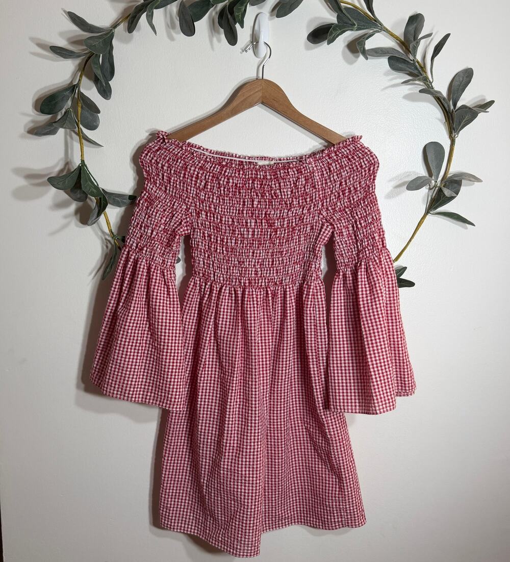 Max Studio Red and White Checked Dress LAST CALL
